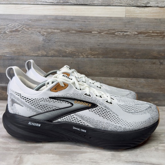 Brooks Glycerin 22 Running Shoes Mens Size 12 White Black DNA TUNED 1104451D135